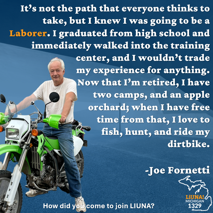 MiLaborers's tweet photo. Today's first #LaborersForLife Tribute Week feature is Laborers Union 1329 retiree, Joe Fornetti! Recently celebrating his 50 years as a member, Joe shared with us how joining LIUNA directly out of high school set him on a path to success, prosperity, and security in his retirement. Further he shared the importance of the camaraderie #Laborers share, the importance of sticking it out when times are tough, and understanding that the local is always going to be there to support you.
#FeelThePower📷#LaborersRising📷#OurUnionStories