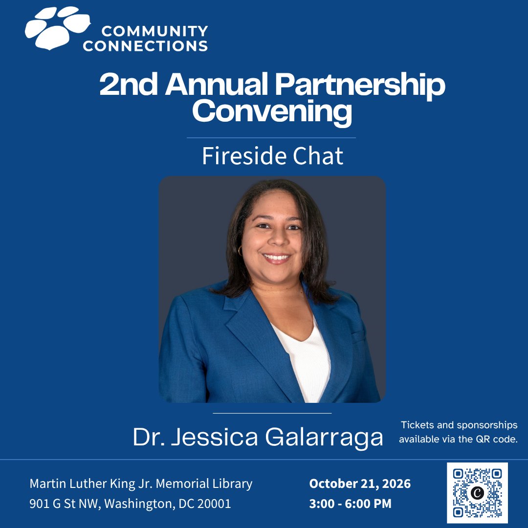 CommunityConnDC's tweet photo. We are pleased to announce Dr. Jessica Galarraga, Assistant Vice President of Health Equity at MedStar Health, as a featured Fireside Chat speaker for our 2nd Annual Partnership Convening on October 21, 2026! https://t.co/lp1wsn2gww