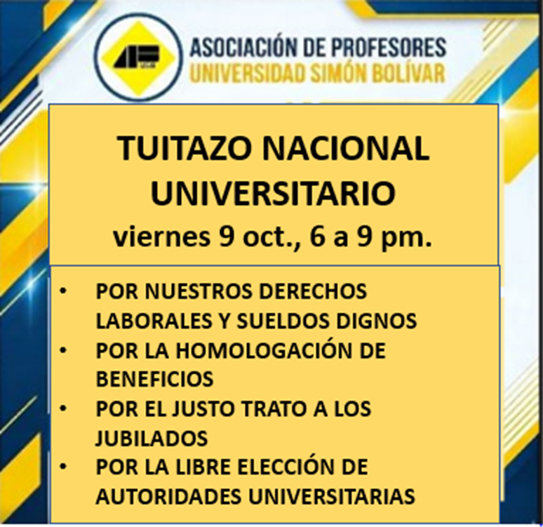 APUSB's tweet photo. La APUSB invita hoy a participar en un tuitazo nacional por los derechos laborales y elecciones universitarias.
De 6 a 9 p.m.
Preparen sus tuits.
Invitamos a tuitear, retuitear y comentar los de los demás, en el lapso indicado. https://t.co/Q4nQUivFdI