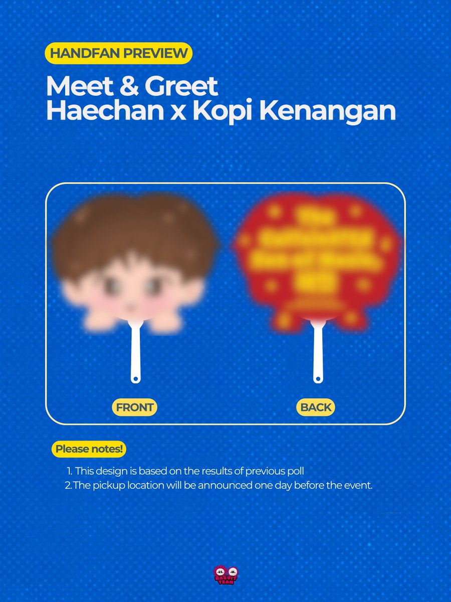 haevitteam's tweet photo. [HANDFAN PREVIEW] — #HAECHAN x Kopi Kenangan Meet &amp; Greet

Sunflowers, here's a first look at our handfan!

Made based on prev poll results. Thank you to everyone who helped us decide 🫶

Stay tuned to @haevitteam for pickup location details, TBA one day before the event! 💛 https://t.co/xEcbyklqjO
