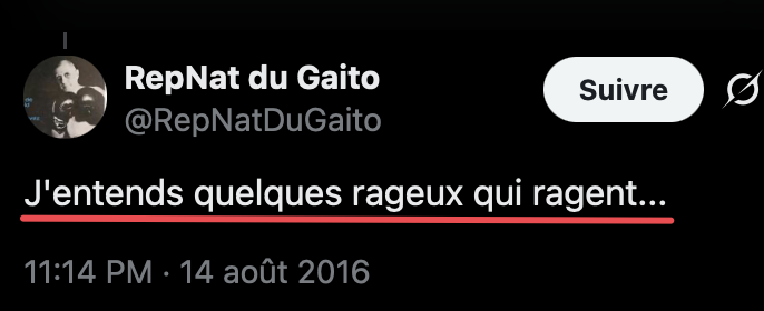 tristanmf's tweet photo. Autre coïncidence. Le 8/7/2016, J_Bardella écrit : "J'entends quelques rageux qui ragent...". Qq semaines plus tard, le compte RepNatDuGaito écrit mot pour mot : "J'entends quelques rageux qui ragent..." Même phrase, mêmes points de suspension. https://t.co/6XnrLBZLCD