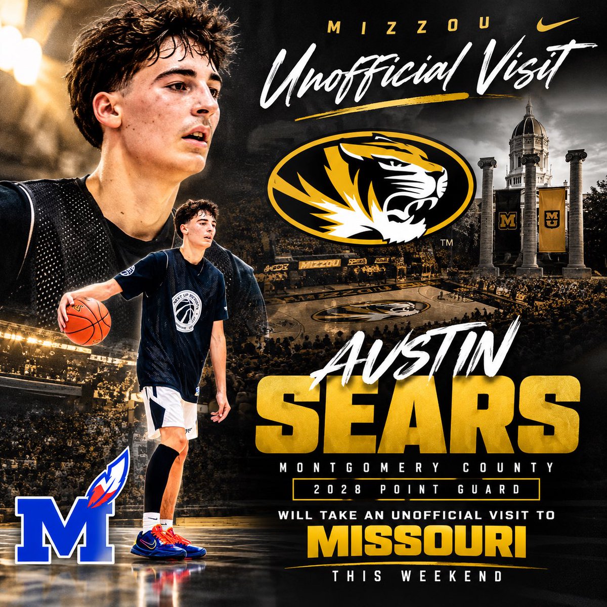 _PSTEW's tweet photo. Montgomery County 2028 PG Austin Sears will take an unofficial visit to Missouri this weekend! #TheProgram 🔵 https://t.co/rVquYYH3UR