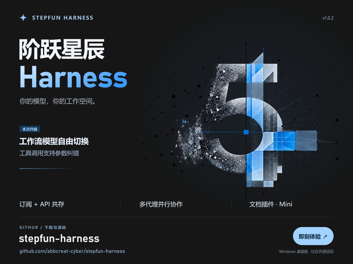 YanLin_1's tweet photo. 阶跃星辰 Harness 现已经开源
 
✅ 适配Step 5全新模型，深度思考拉满
✅ 基于Step Code官方底座，同步官方更新
✅ 多代理并行工作流，进度全程可视化
✅ Mini悬浮任务条，后台实时盯进度
✅ Token消耗/速度可视化，成本一目了然
Windows开箱即用，无需额外装环境
我的开源项目，欢迎大家加入共同建设 https://t.co/7TXwMFwT4Z