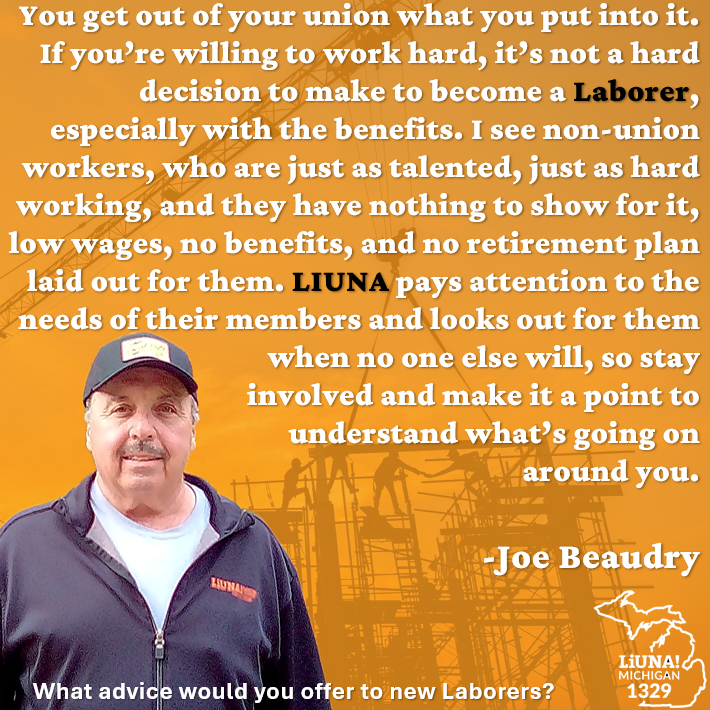 MiLaborers's tweet photo. Our FINAL #LaborersForLife Tribute Week feature is Laborers Union 1329 retiree, Joe Beaudry! Joe shared with us how he made the opportunity to join LIUNA over becoming a Carpenter and never looking back, especially now seeing everything he earned from becoming a #Laborer. Further he stressed the importance of why he feels the need to stay involved, and encourages all members to do the same no matter what boundries may exsist.
#FeelThePower #LaborersRising #OurUnionStories
