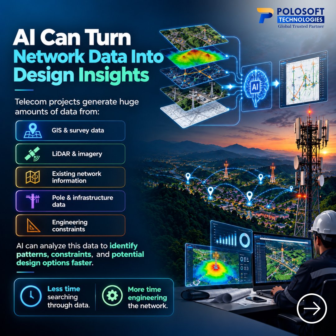 Polosofttech's tweet photo. How Is AI Changing Telecom Network Design & Drafting? Build smarter networks. Accelerate deployment. Engineer the future with AI.
https://t.co/ThyFylf1UF
#PolosoftTechnologies #TelecomEngineering #AIinTelecom #NetworkDesign #FTTH #FTTx #TelecomAutomation #OSPEngineering https://t.co/NuZUZGYk3i