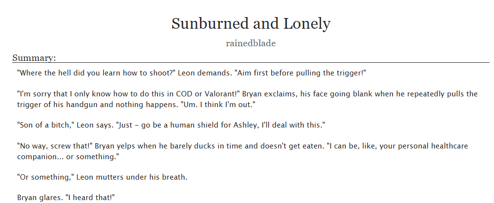 rainedblade's tweet photo. NEW FIC! a fic where bryan, diehard resident evil fan and leon kennedys #1 wife, gets isekaied into re4... also hes dressed like a slut 

https://t.co/SKqQuzyuHp https://t.co/hYcJW5tnNf