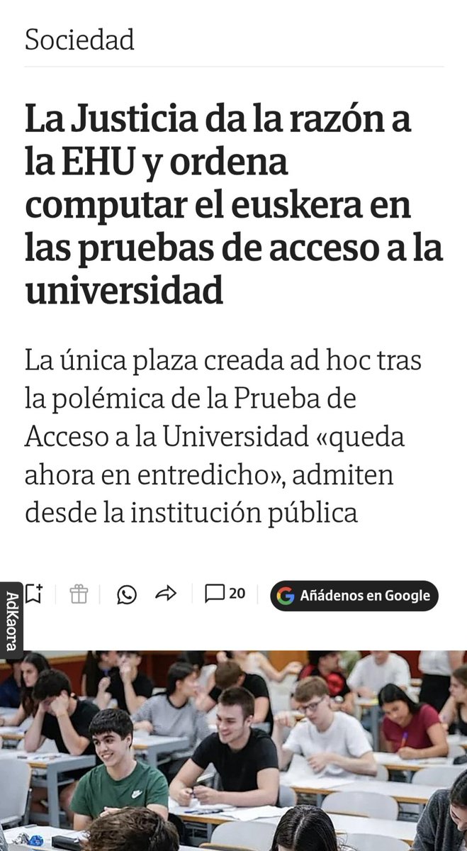 kolpe_kolpez's tweet photo. ¿Recuerdan la polémica de la PAU y cómo un juez permitió de forma "cautelar" que alumnos que suspendieron euskera (los famosos ceros) en la PAU pudieran matricularse en la EHU?

¿Recuerdan el bombo, la campaña mediática y demás?

Pues bueno...fue tan solo UNA PLAZA.

UNA ÚNICA Y JODIDA PLAZA.

SOLO UNA.

Y al final, la justicia ha terminado por DAR LA RAZÓN A LA EHU.

¿Recuerdan el LINCHAMIENTO MEDIÁTICO CONTRA EL RECTOR?

Todo esto ha sido una vulgar PAYASADA.

¿Y ahora qué hacemos?