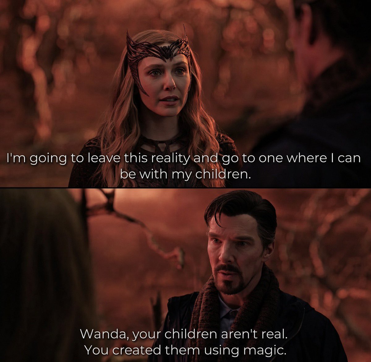 KolaXMovie's tweet photo. Doctor Strange looked Wanda dead in the eye and said "your children aren't real" with zero sugarcoating 😭

Was he being honest or was that the cruelest thing anyone said in the MCU? https://t.co/xhq6zc5nTT