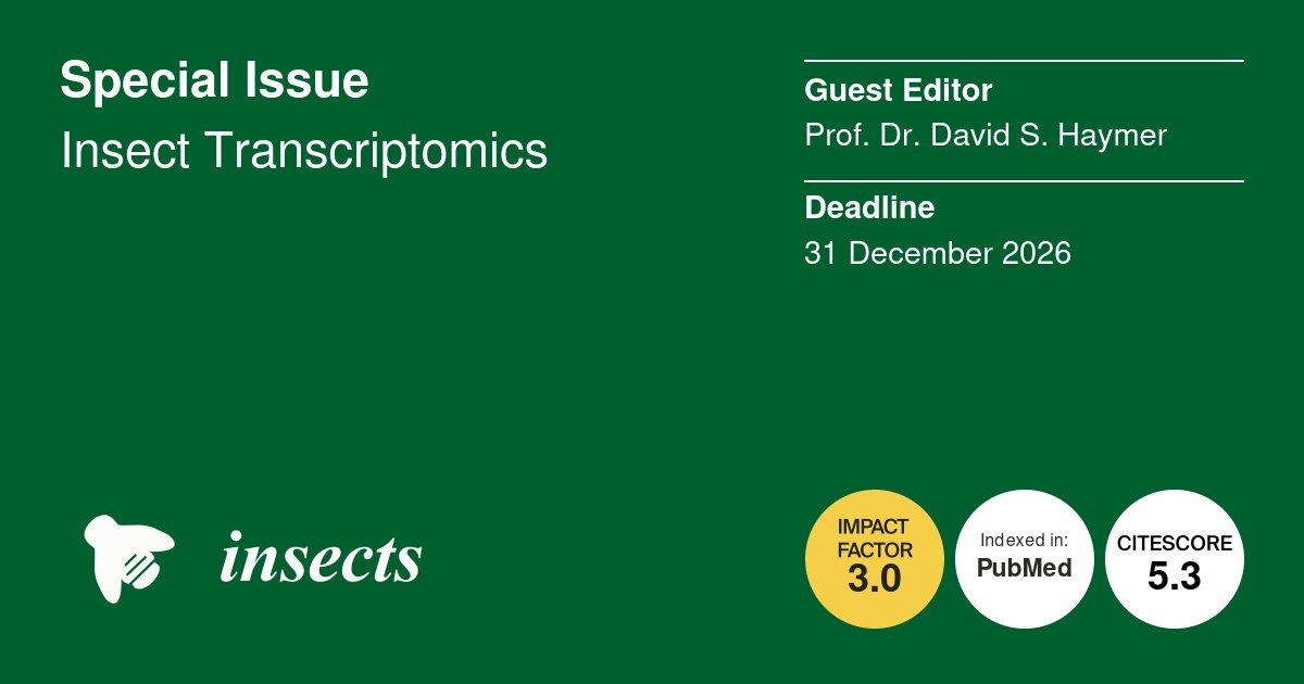LifesciMdpi's tweet photo. π Explore the power of transcriptomics in uncovering the molecular mechanisms behind insect development, adaptation, and behavior.
π’ Submit your work by 31 Dec 2026.
π 17 papers published
π https://t.co/FA6kF5uRko
#InsectResearch #Transcriptomics #Genomics #InsectsJournal https://t.co/Ljq9ltY7Wy