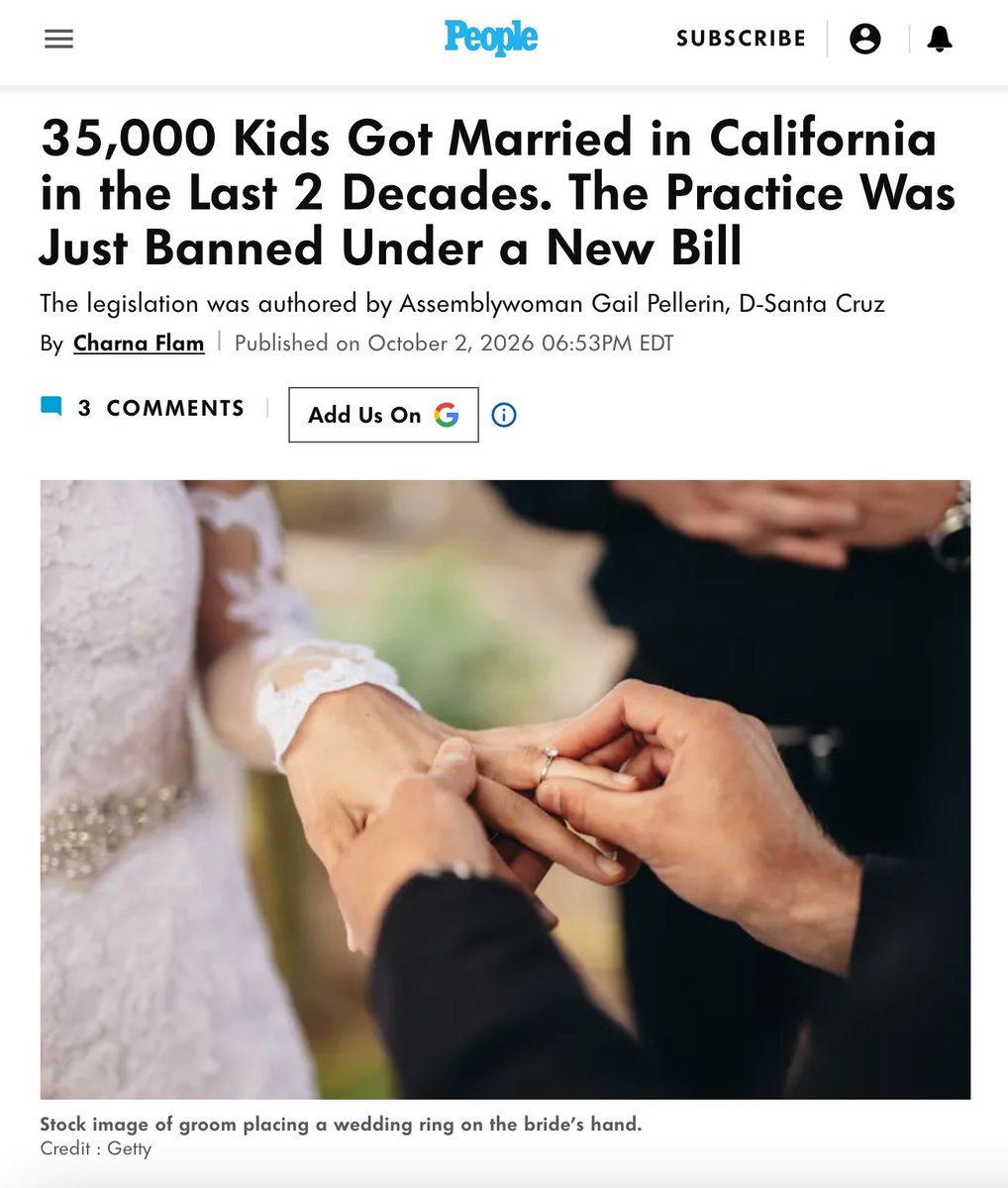 UnchainedAtLast's tweet photo. California made headlines.
And we are thrilled to see the world talking about what just happened here.
After a nine-year fight, California has banned child marriage. AB 1267 makes 18 the minimum marriage age, with no exceptions. https://t.co/KM4SmYo20d