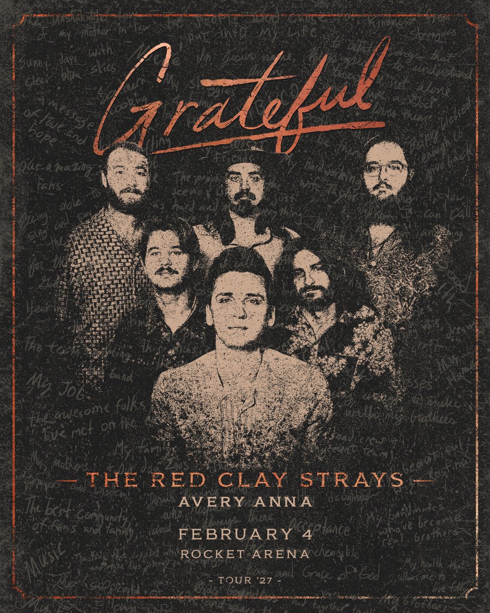RocketArena's tweet photo. 🎸 ON SALE NOW... The Red Clay Strays' Grateful Tour is coming to Rocket Arena on February 4. Get your tickets now. See you there!

🎟️: https://t.co/JkojhGWHYd https://t.co/sQGJQPJtsf