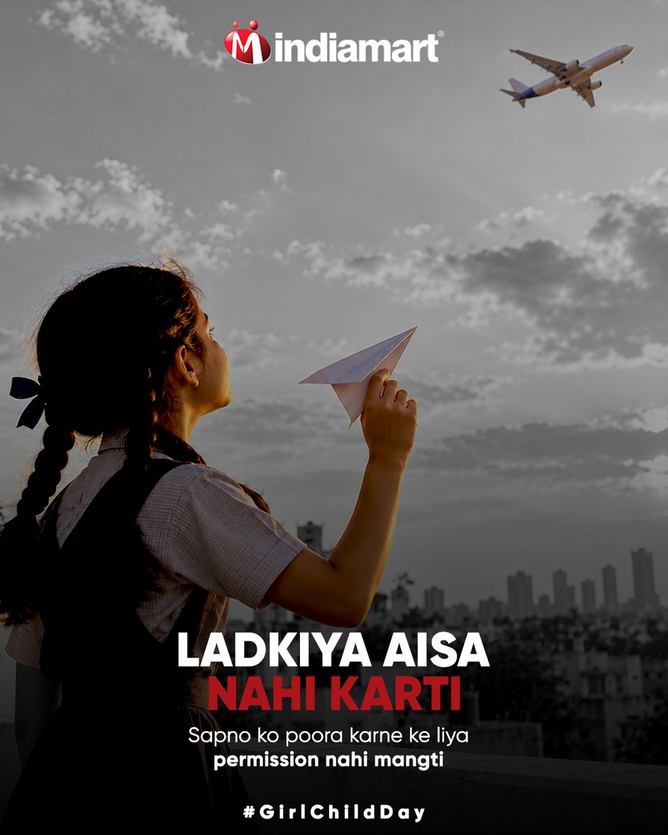 IndiaMART's tweet photo. Rules nahi, opportunities do. Restrictions nahi, encouragement do. Iss #GirlChildDay, soch badlo!

#IndiaMART #BetiPadhao #KaamYahinBantaHai #MSMEs #B2BIndia https://t.co/dNxOo1FhC4