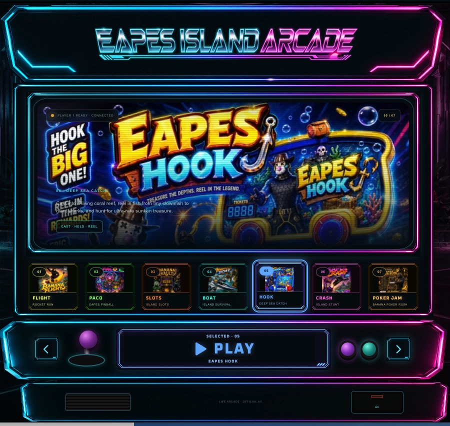 GeneGuy2023's tweet photo. @EAPESCLUB Arcade is open for game play, now what do I want to play, Paco or Eapes Hook??? https://t.co/rfHguBQXNC