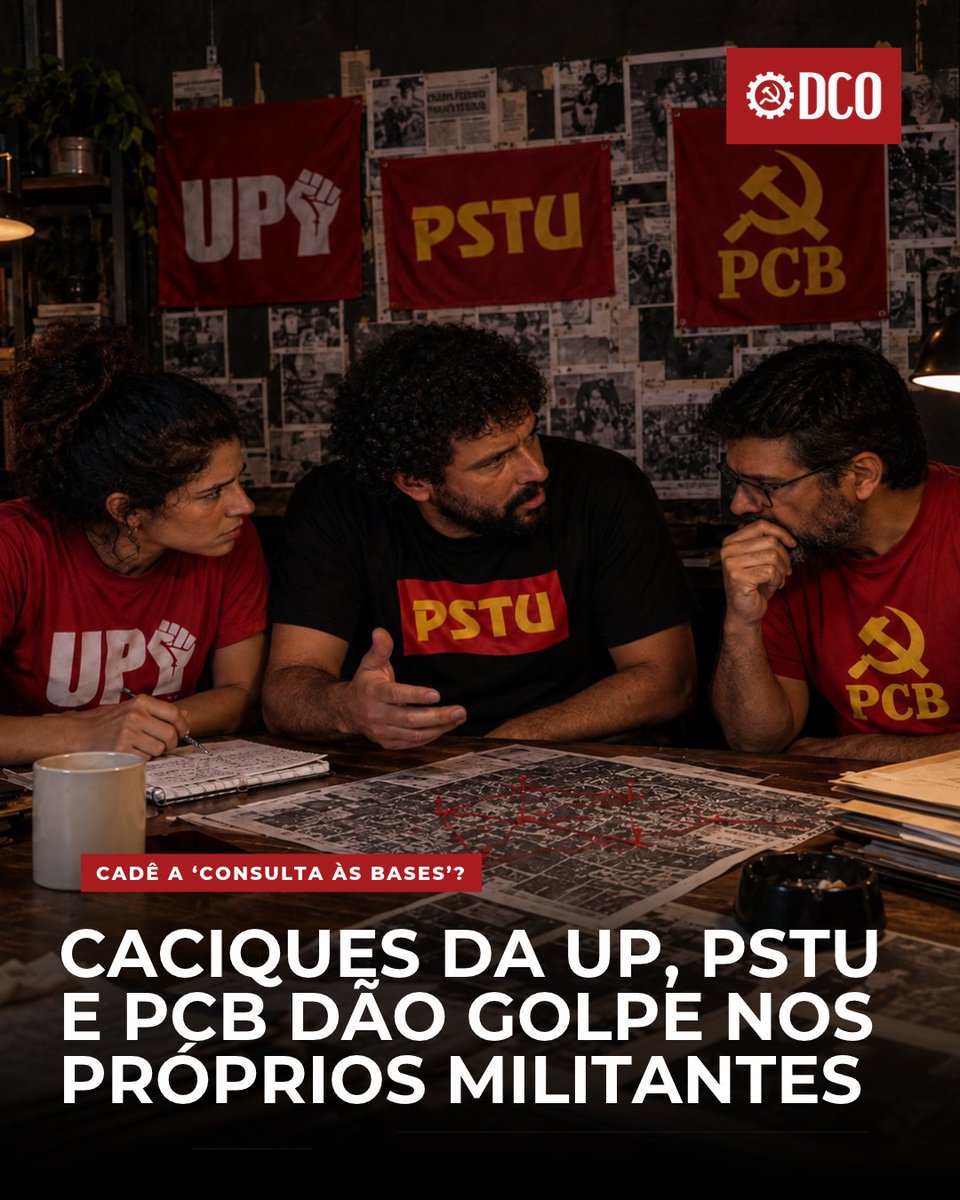 DiarioDCO's tweet photo. 🗳 Caciques da UP, PSTU e PCB dão golpe nos próprios militantes

As direções da Unidade Popular (UP), do Partido Socialista dos Trabalhadores Unificado (PSTU) e do Partido Comunista Brasileiro (PCB) decidiram apoiar Lula no segundo turno das eleições presidenciais. Os três partidos, que gostam de se apresentar como organizações revolucionárias, defensoras da democracia operária e da participação dos militantes nas decisões políticas, divulgaram a orientação sem apresentar qualquer deliberação de suas bases. Seus dirigentes decidiram o que fazer e convocaram o restante dos filiados a cumprir a determinação.

O problema não é propriamente o voto em Lula. Afinal, apesar de toda a retórica pseudorradical, o programa dessas organizações possui muito mais semelhanças com o reformismo do PT e do PSOL do que seus dirigentes gostariam de admitir. O escândalo está no método. Partidos que fazem propaganda de sua democracia interna, chegando a defender formas horizontais de organização, tratam seus militantes como simples executores das decisões tomadas pela cúpula. Em português claro: os tratam como gado.
[...]
✍️ Leia mais no site da Causa Operária