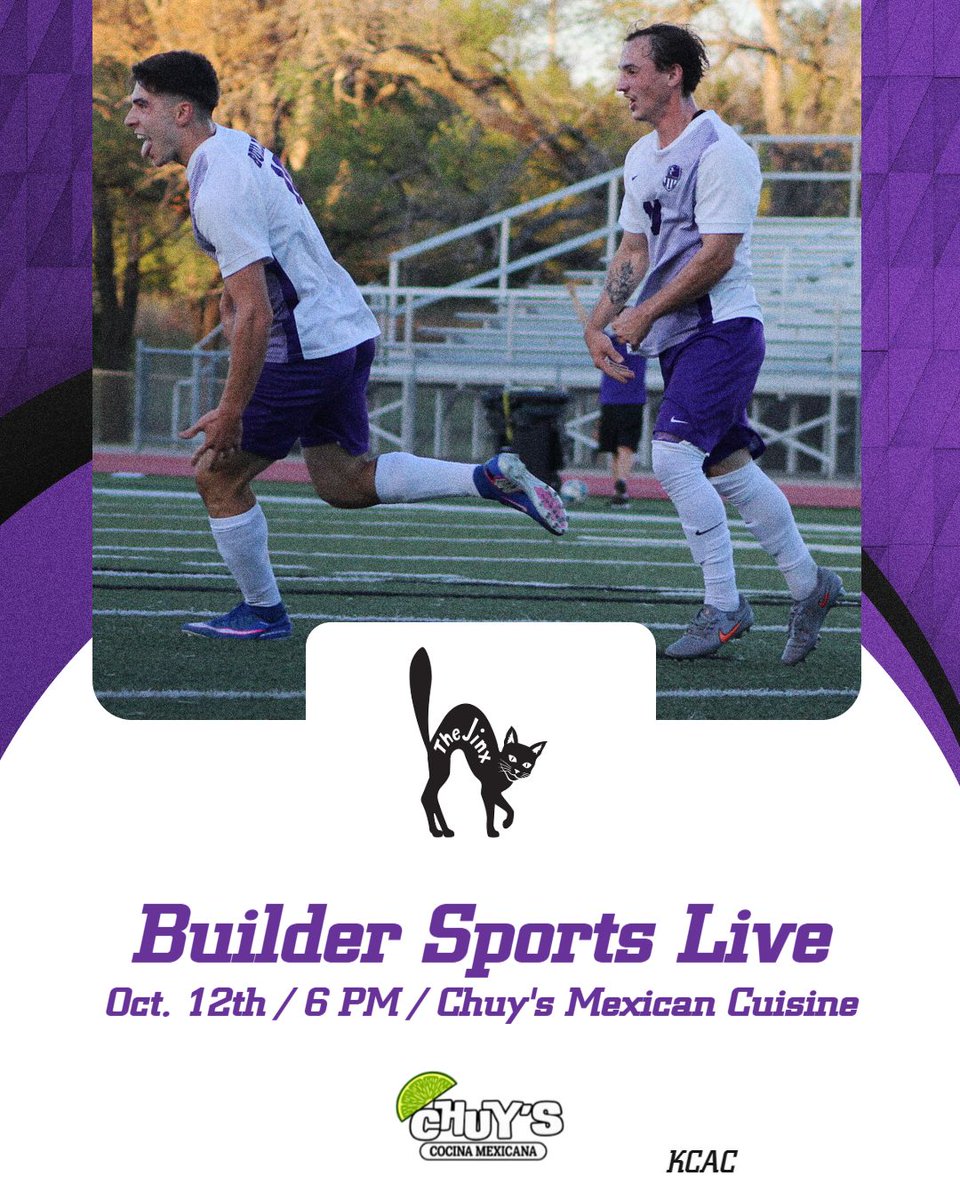 buildersports's tweet photo. Mark Your Calendars!!!
Builder Sports Live is back at Chuy's Mexican Cuisine in Winfield!
Featuring Special Guests from the SC Men's and Women's Soccer Program💜
📅Monday, Oct. 12th
📍Chuy's Mexican Cuisine
#thejinxison https://t.co/fm4ZQoEipi