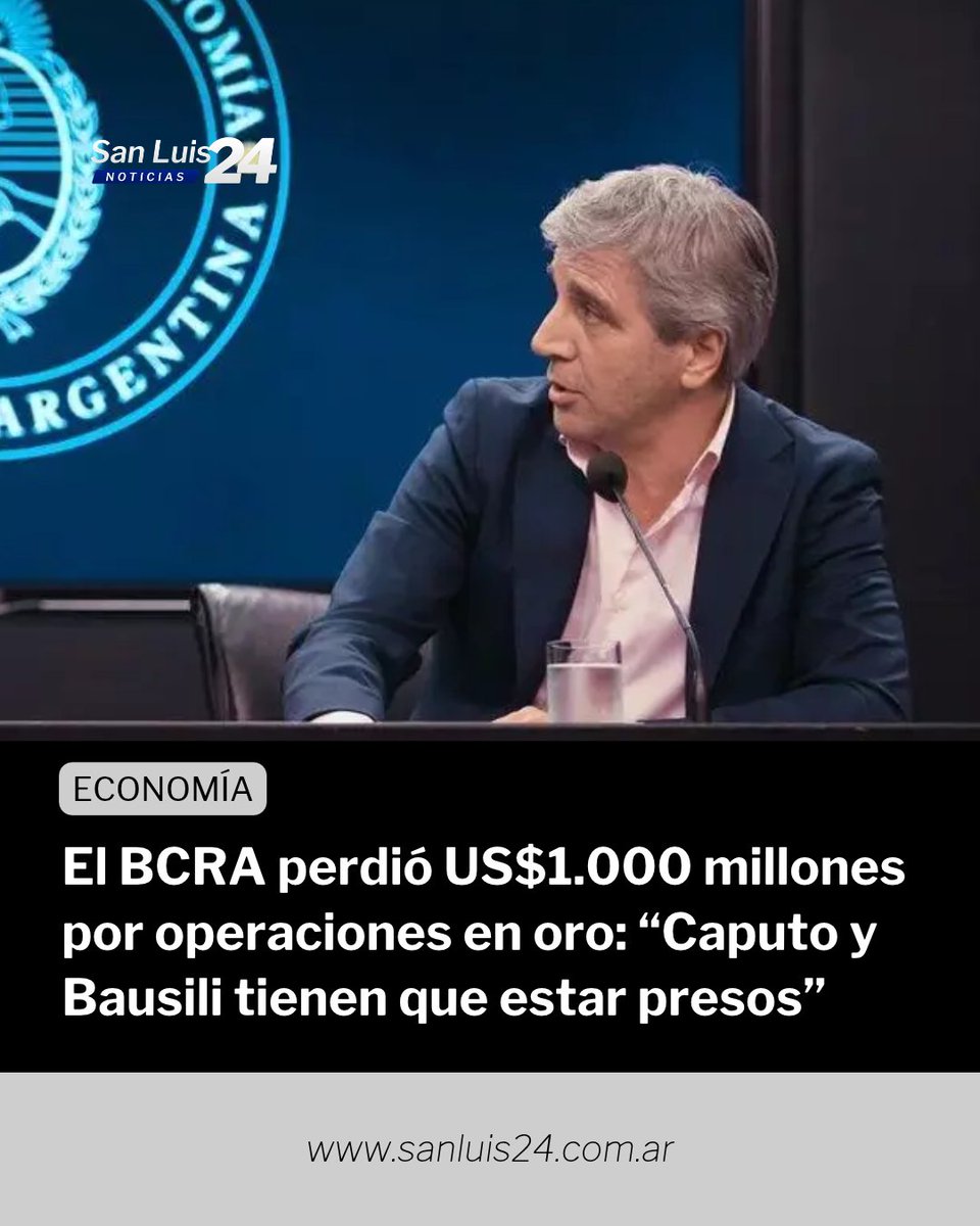 sanluis24ok's tweet photo. 📍La Auditoría General de la Nación (AGN) detectó pérdidas por US$1.023 millones en operaciones con oro del Banco Central durante 2025.
Más en https://t.co/2xaHFvltUc
#BCRA #Caputo #presos #operaciones https://t.co/ZxOupkfZBv
