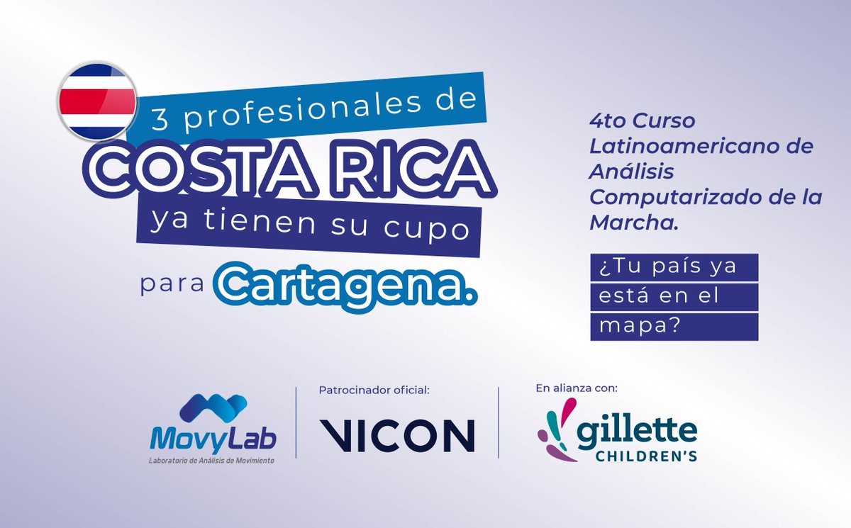 MovyLab's tweet photo. 3 profesionales de Costa Rica ya tienen su cupo en el 4.º Curso Latinoamericano de Análisis Computarizado de la Marcha. 👣

📍 Cartagena | 5 y 6 de noviembre
💻 Precurso virtual: 27 de octubre
⏳ ¡Últimos cupos!
👉 https://t.co/qIRp2c6kat https://t.co/8tMvJrVyKD