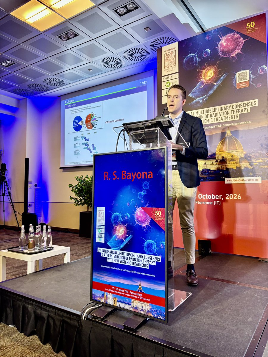 Icro_Meattini's tweet photo. Orit Kaidar Person and Rodrigo Sanchez Bayona dance showing radiobiological rationale and clinical evidence for combination of PARPi and ICIs with #radiotherapy in #BreastCancer 

#FlorenceConsensus26 #OncoAlert @OncoAlert @ESTRO_RT @myESMO https://t.co/qYuM2yNTSc