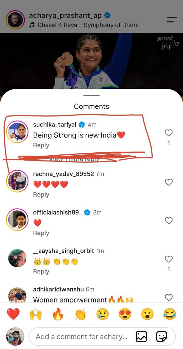 DilendraPant's tweet photo. From sharing her trauma to defining a nation's spirit! 🥉 "Being Strong is new India ❤️"  Suchika Tariyal on Acharya Prashant's post.
#AcharyaPrashant #ChampionsAskAcharyaPrashant #WisdomBeyondTheRing https://t.co/BXXnPervHw