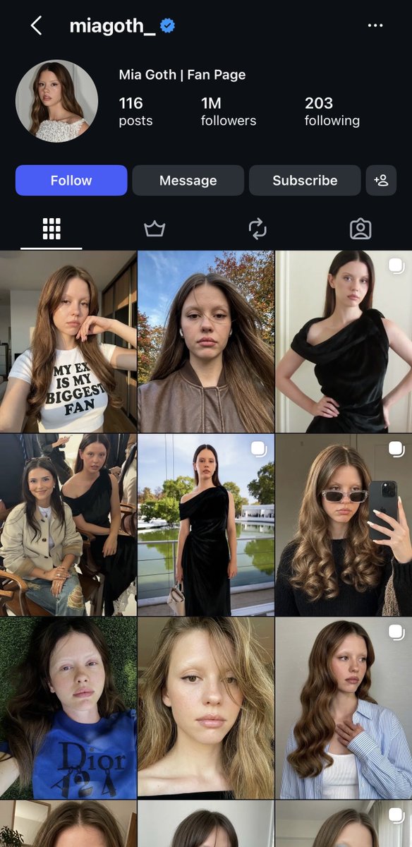 miagothcrave's tweet photo. 🚨 Mia Goth does NOT have an Instagram account. A fake account impersonating her was created years ago and after being exposed, they changed its handle and relabeled it as a “fan page”. They have since been posting AI generated photos of her, so please report it! 🚨 https://t.co/xw4QYymyXC