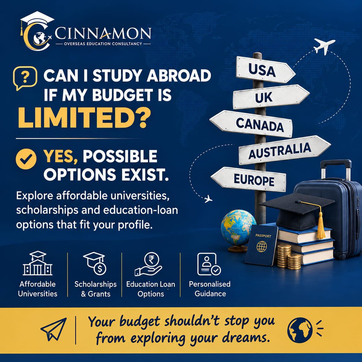 CinnamonOveEdu's tweet photo. 🌍 Dreaming of studying abroad on a budget? 🎓✈️

Explore affordable universities, scholarships &amp; education-loan options with Cinnamon Overseas! 💙💛

📩 DM us today!
https://t.co/vhd9OkVJKg

#StudyAbroad #Scholarships https://t.co/xmNtDltmXX