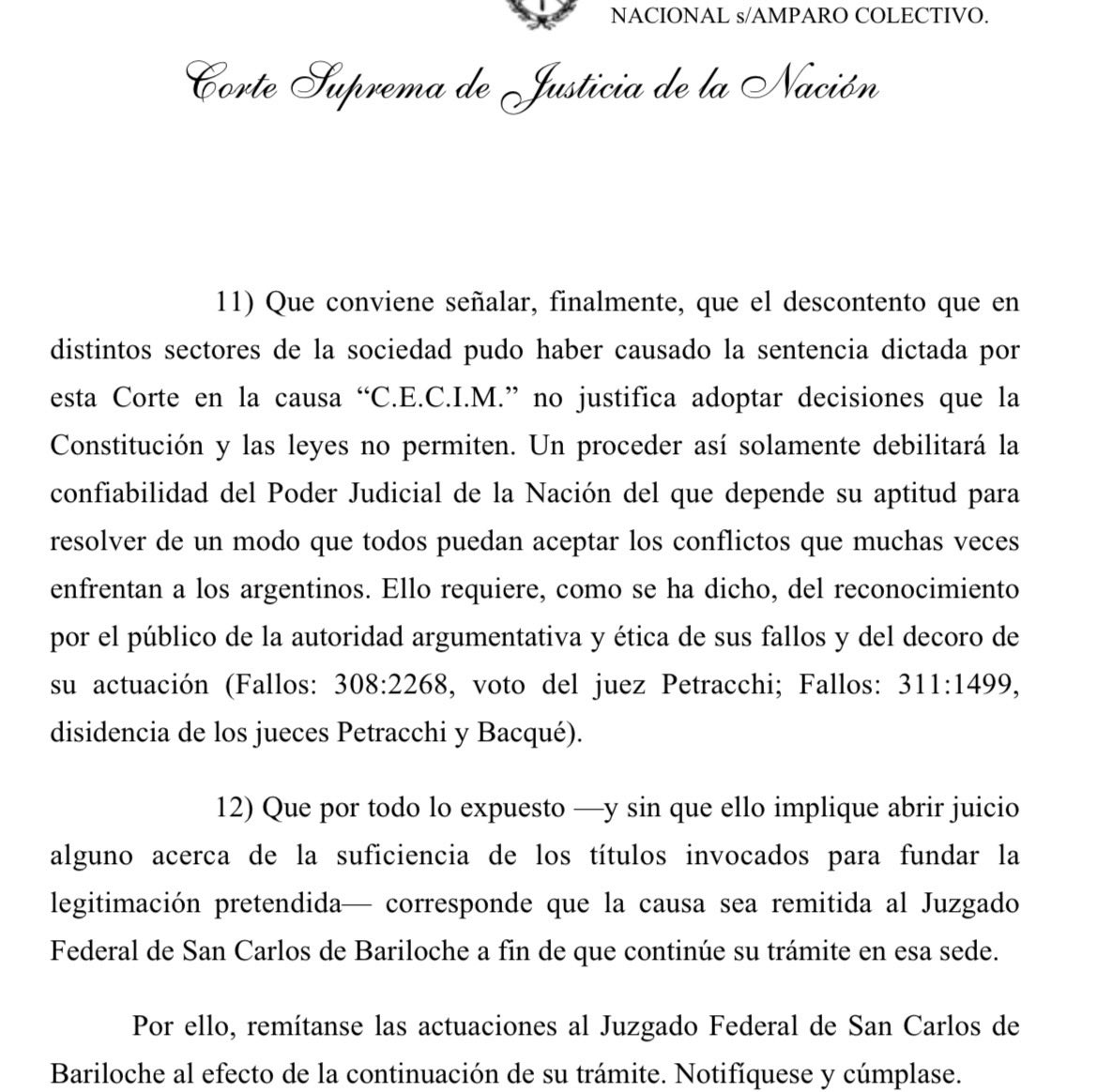 gabyspepe's tweet photo. Dice Rosenkrantz en su voto que “conviene señalar que el descontento que en distintos sectores de la sociedad pudo haber causado la sentencia dictada por esta Corte en la causa CECIM no justifica adoptar decisiones que la Constitución y las leyes no permiten” https://t.co/bZw7iTbDBn
