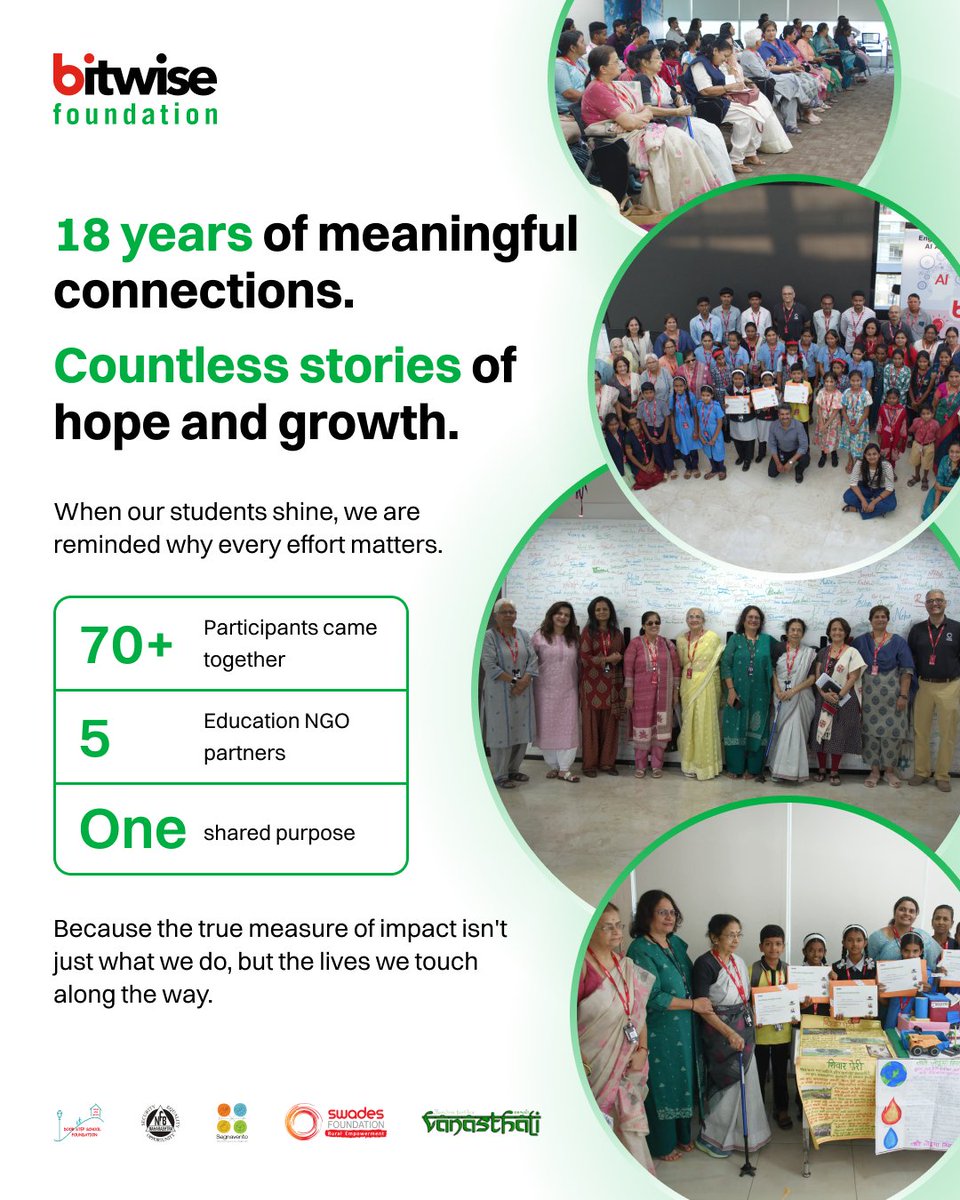Bitwise_Updates's tweet photo. 18 years of impact, countless stories of hope! On 7 October, students, volunteers &amp; NGO partners came together to celebrate achievements and the power of giving back. Here’s to making a difference, together!

#BitwiseFoundation #18YearsOfImpact #GivingBack https://t.co/JdQfoiOYhv