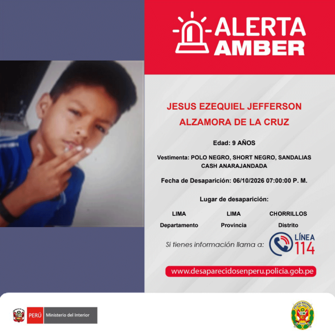 SERVIR_PERU's tweet photo. 🚨 #AlertaAmber | 🔎 Compartimos estas alertas de la @PoliciaPeru 

▶️ JESUS EZEQUIEL JEFFERSON ALZAMORA DE LA CRUZ
▶️ JAVIER ALEXIS HISBI MEDINA
▶️ FELICIANO GOMEZ TINEO

📞 Si tienes información, comunícate de inmediato con la #Línea114.

#PersonasDesaparecidas https://t.co/MTYRaGdIX7