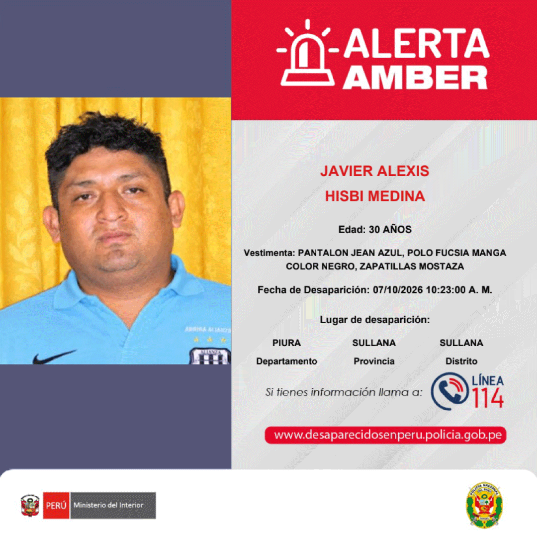 SERVIR_PERU's tweet photo. 🚨 #AlertaAmber | 🔎 Compartimos estas alertas de la @PoliciaPeru 

▶️ JESUS EZEQUIEL JEFFERSON ALZAMORA DE LA CRUZ
▶️ JAVIER ALEXIS HISBI MEDINA
▶️ FELICIANO GOMEZ TINEO

📞 Si tienes información, comunícate de inmediato con la #Línea114.

#PersonasDesaparecidas https://t.co/MTYRaGdIX7
