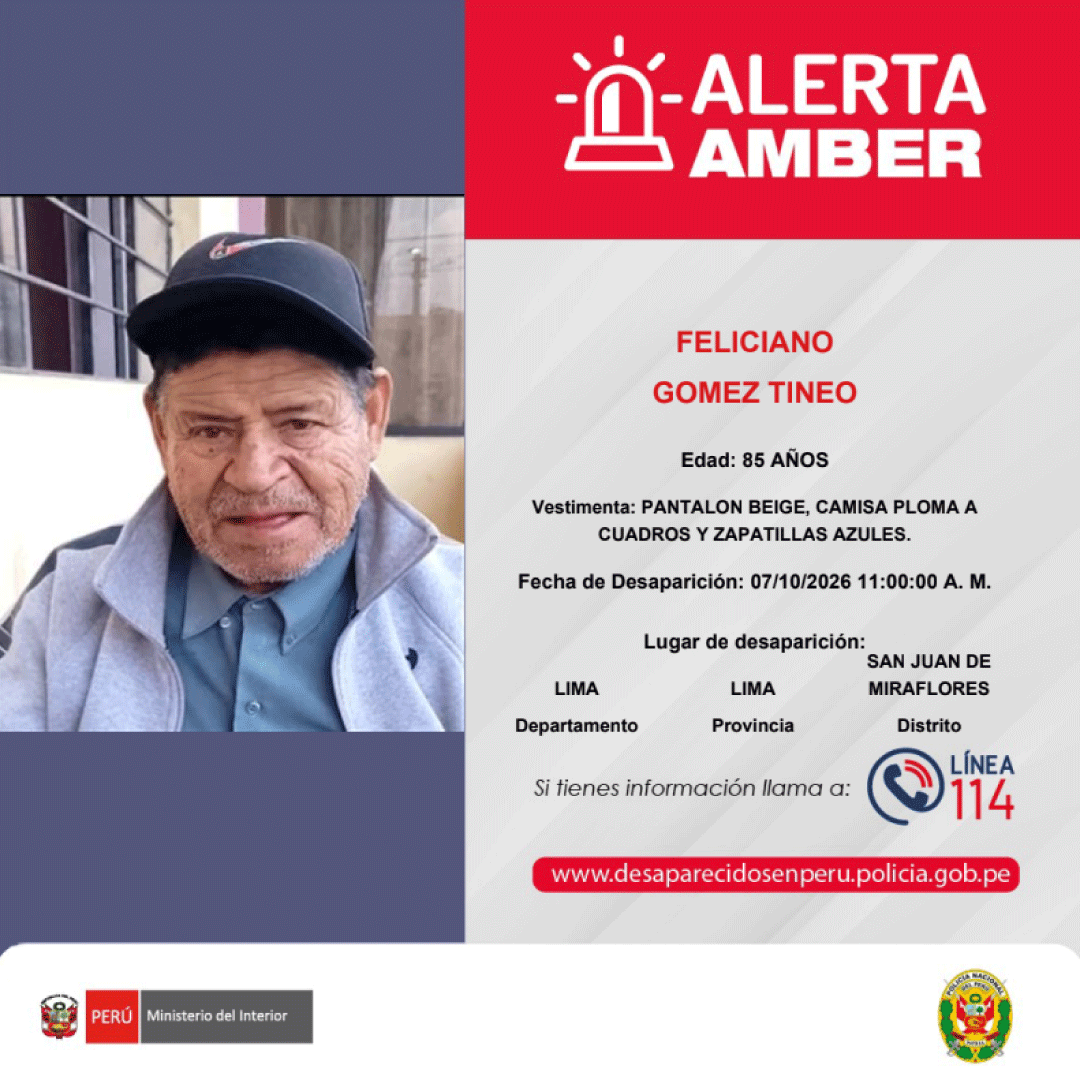 SERVIR_PERU's tweet photo. 🚨 #AlertaAmber | 🔎 Compartimos estas alertas de la @PoliciaPeru 

▶️ JESUS EZEQUIEL JEFFERSON ALZAMORA DE LA CRUZ
▶️ JAVIER ALEXIS HISBI MEDINA
▶️ FELICIANO GOMEZ TINEO

📞 Si tienes información, comunícate de inmediato con la #Línea114.

#PersonasDesaparecidas https://t.co/MTYRaGdIX7