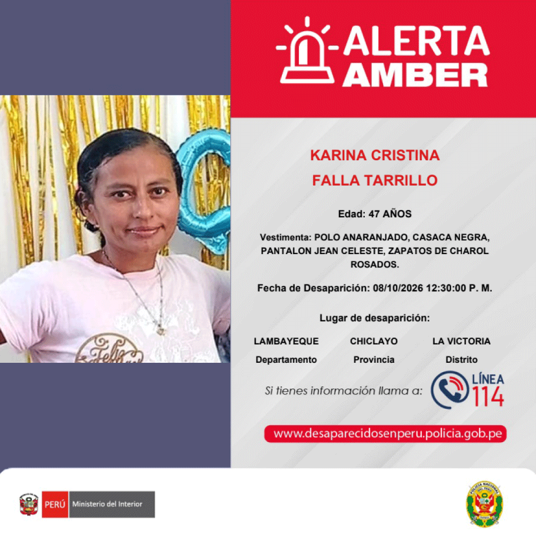 SERVIR_PERU's tweet photo. 🚨 #AlertaAmber | 🔎 Compartimos estas alertas de la Policía Nacional del Perú.

▶️ KARINA CRISTINA FALLA TARRILLO
▶️ ERICK RONALDO CAMPOS PONTE

📞 Si tienes información sobre el paradero de alguno de ellos, comunícate de inmediato con la #Línea114.

#PersonasDesaparecidas https://t.co/iHpgnziXQD