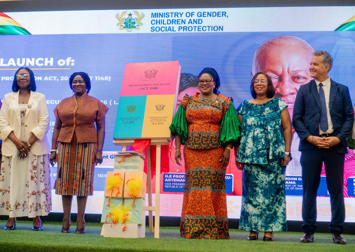UNICEFGhana's tweet photo. UNICEF Ghana, alongside the Ministry of Gender, Children and Social Protection, the World Bank, and partners, has launched the Social Protection Act 2025 and new regulations to build a more inclusive and resilient Ghana.

These reforms promise greater support and opportunity for every child, woman, and family. Together, we’re investing in #GenderEquality and breaking the cycle of poverty. #GenderEquality #SocialProtection #PartnershipsForGoals