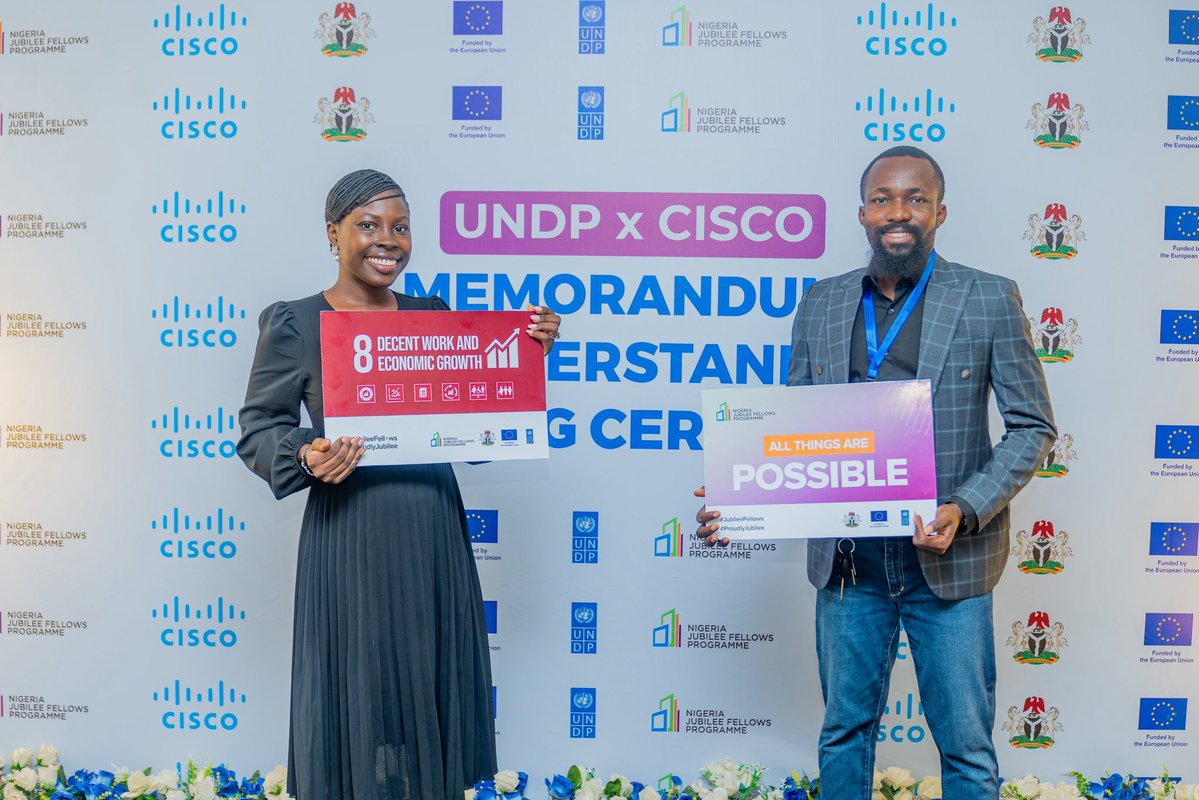 ElsieAttafuah's tweet photo. Where technology and young people’s ingenuity converge, innovation moves beyond promise.

The MoU between @Cisco and @UNDPNigeria, through @NigeriaJFP, will help equip young Nigerians with future-ready digital skills and strengthen pathways from learning to earning, from potential to productivity, and from ideas to enterprise.

I thank @NigeriaGov, under the leadership of H.E. @officialSKSM, and Mr. Abdelaziz Saidu @CiscoNigeria, for their commitment to expanding opportunity for young Nigerians.

I also acknowledge the enduring partnership of @EUinNigeria and the unwavering commitment to supporting inclusive growth, skills development and expanded opportunities for young people.