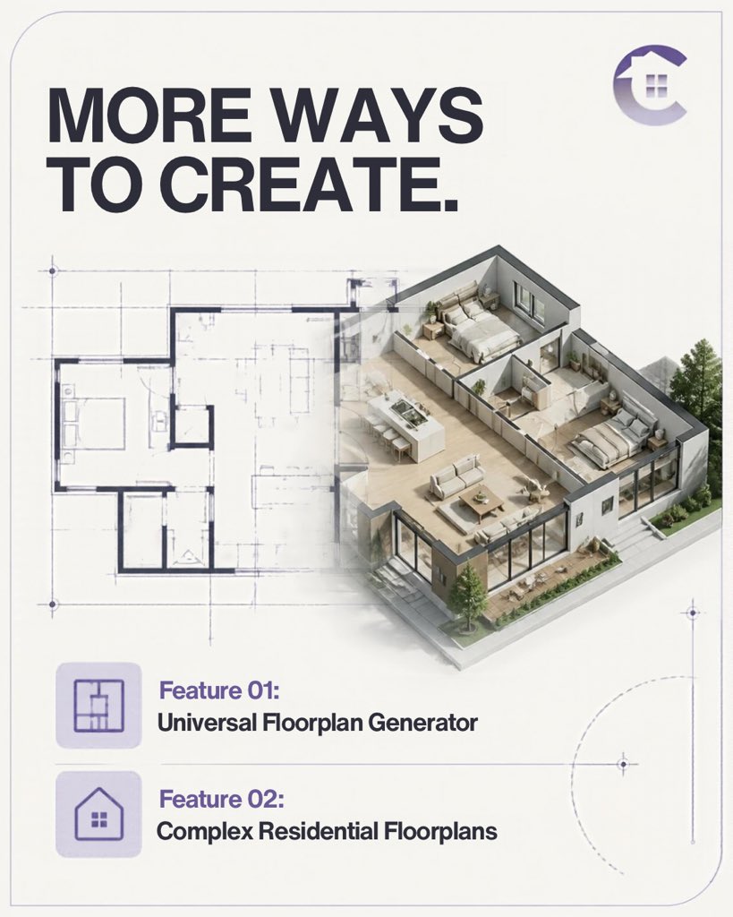 clairvyn_ai's tweet photo. New updates, better possibilities 🚀 Clairvyn Beta brings universal floorplan generation and complex residential layouts, while Kozo gets major bug fixes and faster generations. Swipe to explore what’s new! ✨ https://t.co/GRnumQUh2s