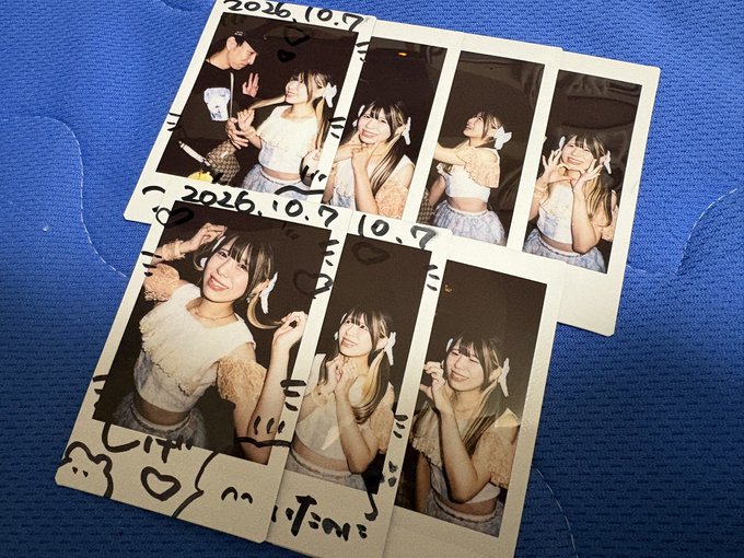 Two photo booth strips dated '2026.10.7' show a young woman in a white top making various cute poses and expressions.