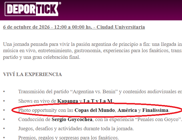 galera_y's tweet photo. El concepto de fan fest es de un espacio gratuito cercano al estadio. Pero Marketing Sports y AFA cobraron 30.000 la entrada. Para vender esas entradas, exhibieron los trofeos allí, por eso NO estuvieron en al despedida. Que falta de respeto, un asco todo. Pobre Messi. https://t.co/7pUpgOT5DX