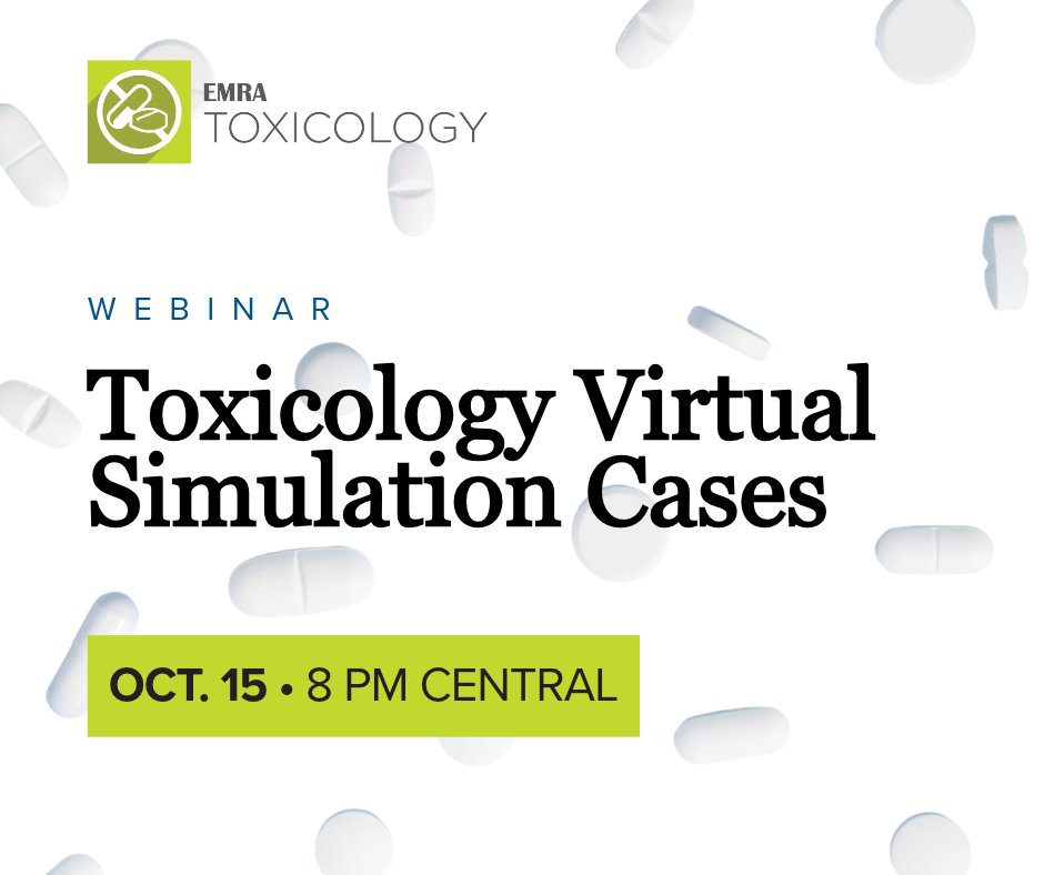 emresidents's tweet photo. What do you do when the toxicology case doesn't go by the book? Find out in EMRA's Toxicology Committee Virtual Simulation!

Oct 15, 8pm CT | Register: https://t.co/ATVsnucB88

#EMRA #Toxicology https://t.co/9jEJfE9kBt