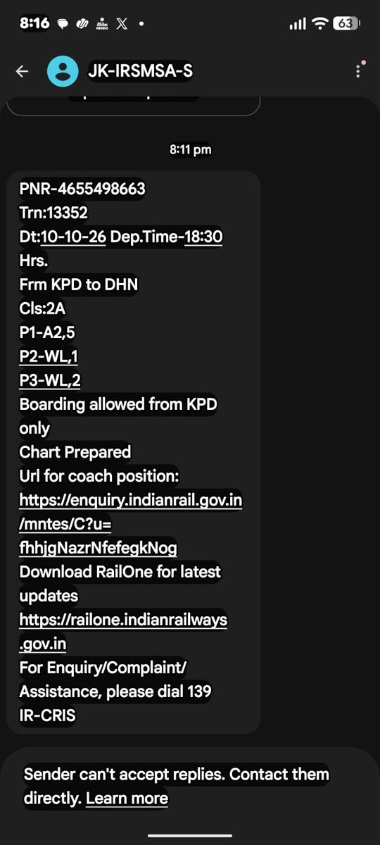 prittogudia's tweet photo. Dear @RailMinIndia We paid ₹9,000 for 3 tickets from Katpadi to Dhanbad, but only 1 seat is allotted. My elderly parents are heart patients, and I am a kidney patient.Kindly urgently allot 1 additional seat/berth or arrange suitable accommodation for all 3 of us to travel safely https://t.co/1IY9upK3A7
