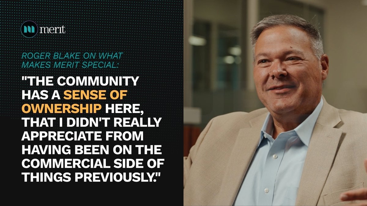 meritnetwork's tweet photo. Merit Network is owned by 12 of Michigan's public universities. President and CEO Roger Blake on what that feels like from the inside:

"The community really has a sense of ownership here."

60 years of members treating this network as their own. Thank you. 💜

#Merit60 https://t.co/3SOYmbrMvU
