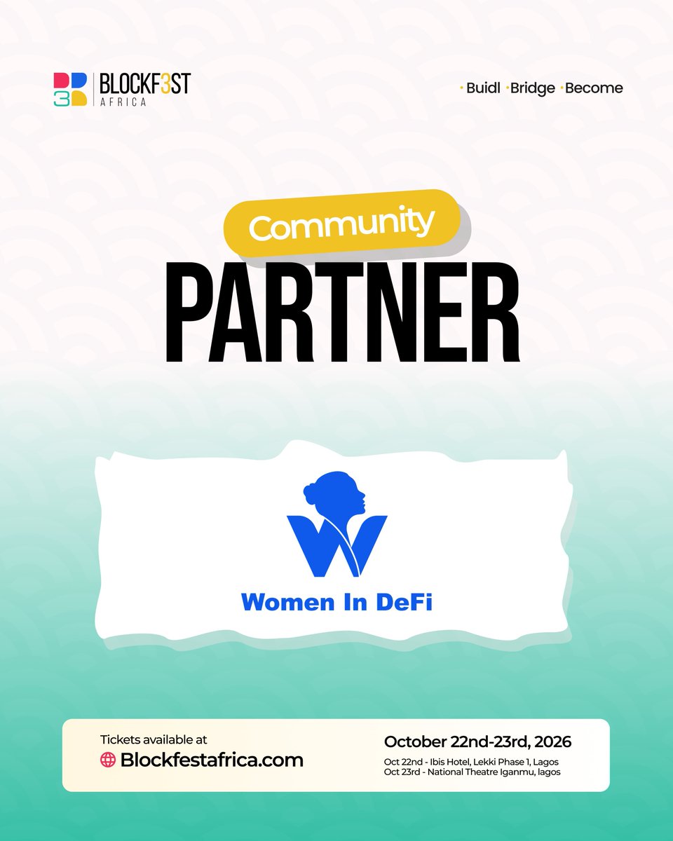 womenindefi_org's tweet photo. Women In DeFi is going to BlockFest Africa 2026! 

And we do not want to go alone🌚

We have 20 FREE TICKETS up for grabs for our baddies 🤭

To get it;

1. Follow @womenindefi_org and like this post.
2. Quote this post with one thing you hope to learn or one connection you hope to make at BlockFest Africa.
3. Use the hashtag #WIDatBlockFest26 in your post.

Winners will be announced in 48 hours💙
@blockfestafrica
