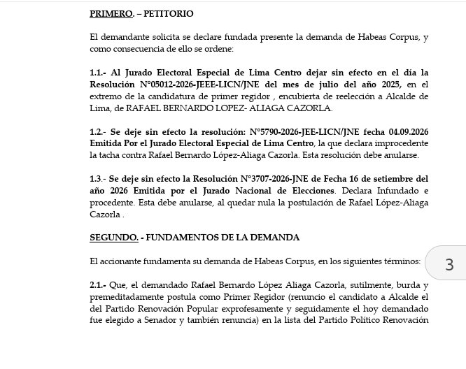 jfowks's tweet photo. 📢🗳️Juzgado Constitucional admite a trámite habeas corpus contra ilegal reelección de López Aliaga: la demanda señala que miembros del JEE y pleno del JNE permitieron fraude a la Constitución y "tinterillada del más alto nivel" https://t.co/0ajkPmsldt