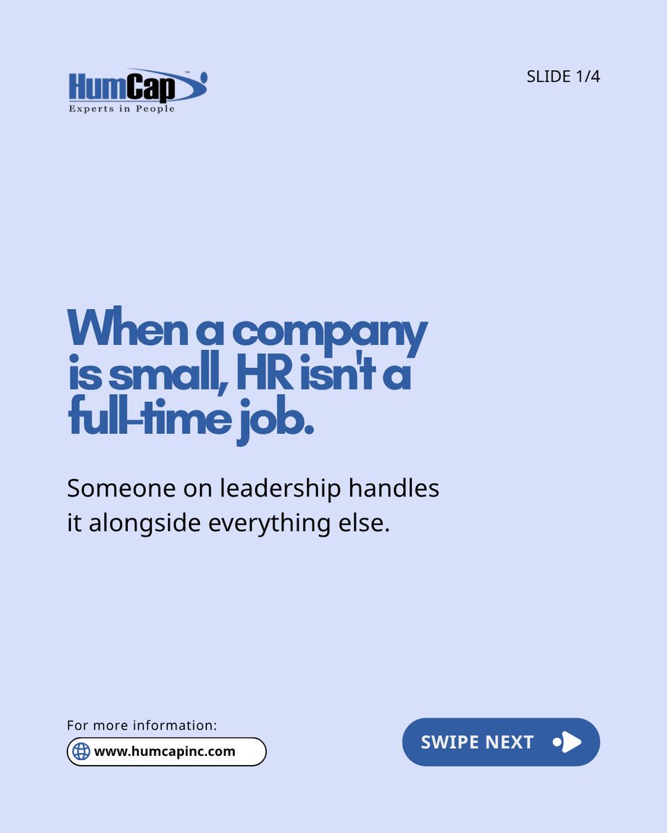 HumCapLP's tweet photo. When a company is small, HR isn't a full-time job. Someone in leadership handles it alongside everything else, and issues get solved as they come up. For a while, that's enough.

Then growth outpaces it. Onboarding varies by manager. Compliance becomes guesswork. https://t.co/lANrRki2L7