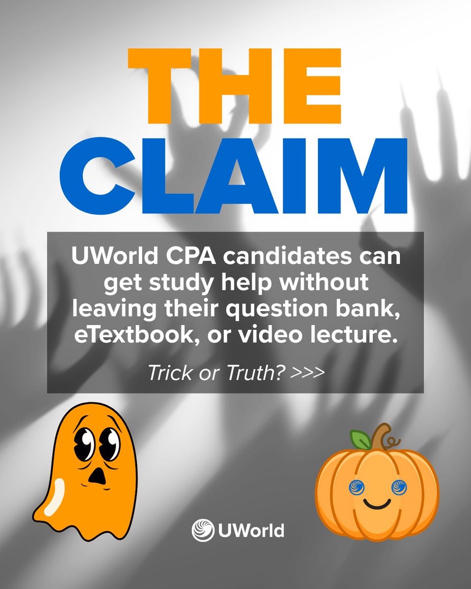 UWorld's tweet photo. Did you call TRUTH? 👀 

Now see what else you might not know about UWorld Accounting, from personalized study planning and exam-style practice to performance insights and more. 

🎃 Explore the full experience: https://t.co/2gMheAQtvO #CPA #CPAExam https://t.co/xDme3yCU7a