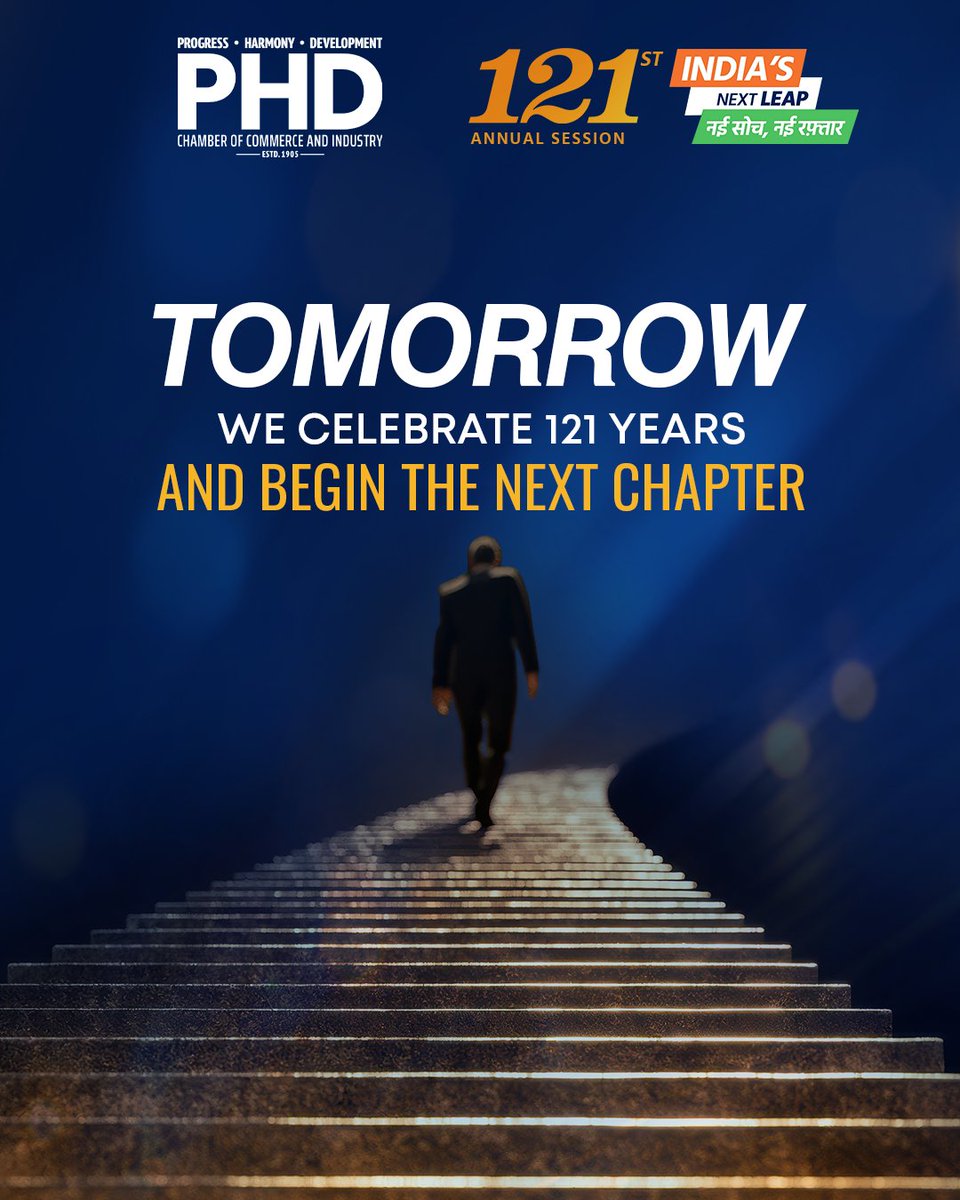 phdchamber's tweet photo. #1DayToGo
Tomorrow isn't just a celebration. It's where the next 121 years begin.
10 October 2026 | New Delhi
Entry by Invitation Only.
#PHDCCI #121stAnnualSession #IndiasNextLeap #NayiSochNayiRaftaar #VoiceOfIndustry https://t.co/5WOzTYNreb