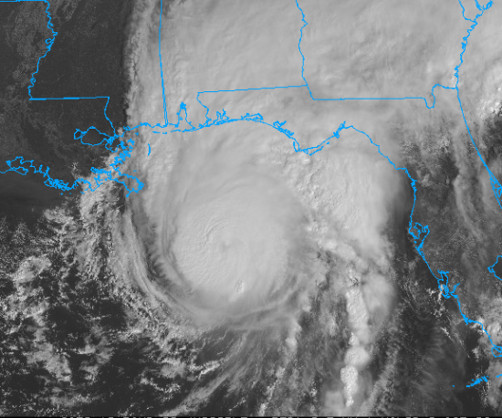 LaStateClimate's tweet photo. Isaias is now a major hurricane with estimated max sustained winds of 120 mph.  It is experiencing shear, but the shear is aligned with its motion which is limiting its negative effect.  Isaias is expected to be at or near major hurricane strength at landfall in FL this evening. https://t.co/RnqyINzNEt