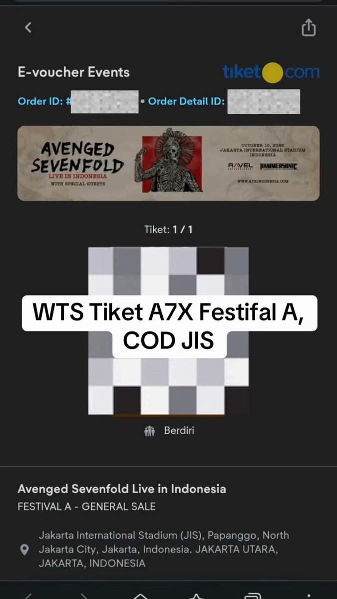 keranggrng's tweet photo. @unavailabell WTS 1 tiket a7x festival A, langsung jadi tiket bisa. Alasan jual karna kerjaan https://t.co/M5odqqHBnI