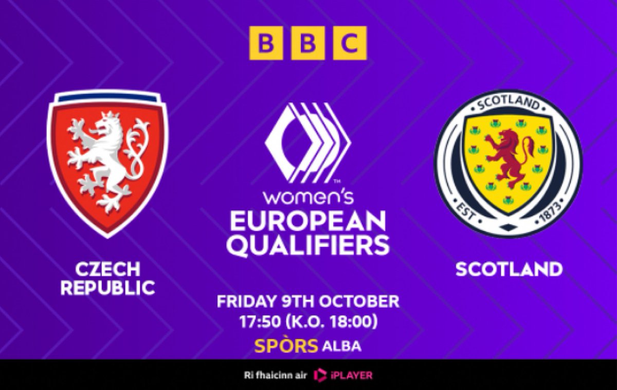 bbcalba's tweet photo. ▶️ Women's European Qualifiers
⚽️ Czech Republic v Scotland
⏰ 17:50 9/10/26
📺 @BBCALBA & @BBCiPlayer
🔥 Ball-coise nam ban beò le Alba a’ siubhail a Phoblachd na Seice. Live women’s football - Scotland travel to Czechia in the 1st leg of their World Cup play-off. #BBCALBA #SWPL https://t.co/39uSgbEJae