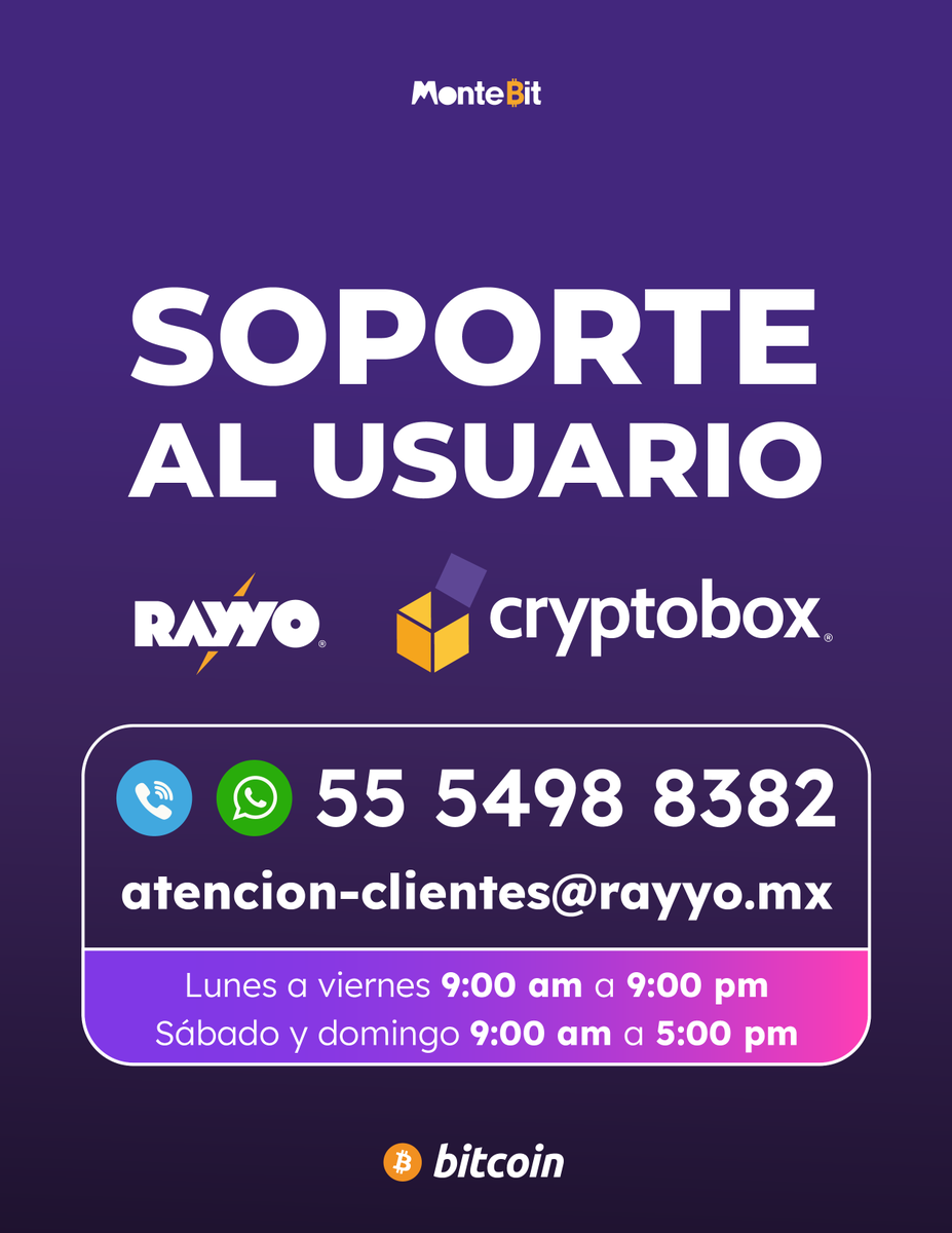 cryptoboxMX's tweet photo. 📞📱 Mándanos un WhatsApp para cualquier duda que tengas acerca de @cryptoboxMX y @RayyoApp 📲

#btm #cajero #atm #wallet #bitcoin #bitcoinmexico #mexico #soporte #exchange https://t.co/jsyhEXHdDP