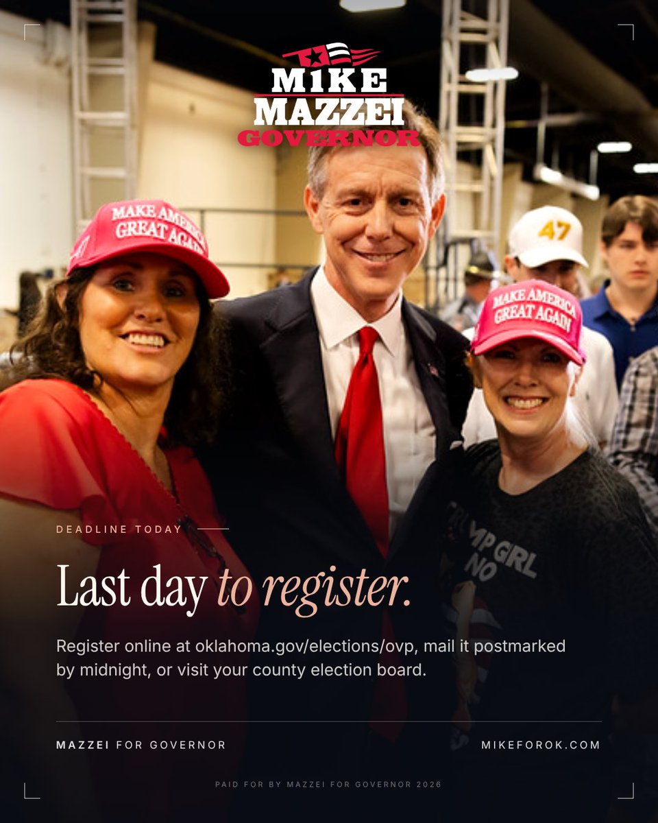MazzeiMike's tweet photo. TODAY is the last day to register to vote for November 3.

Online: https://t.co/chcizeKlmL
By mail: postmarked by midnight tonight
In person: county election board, tag agency, post office or library

Text this to one person who isn't registered yet. https://t.co/aZlIpfL5ux