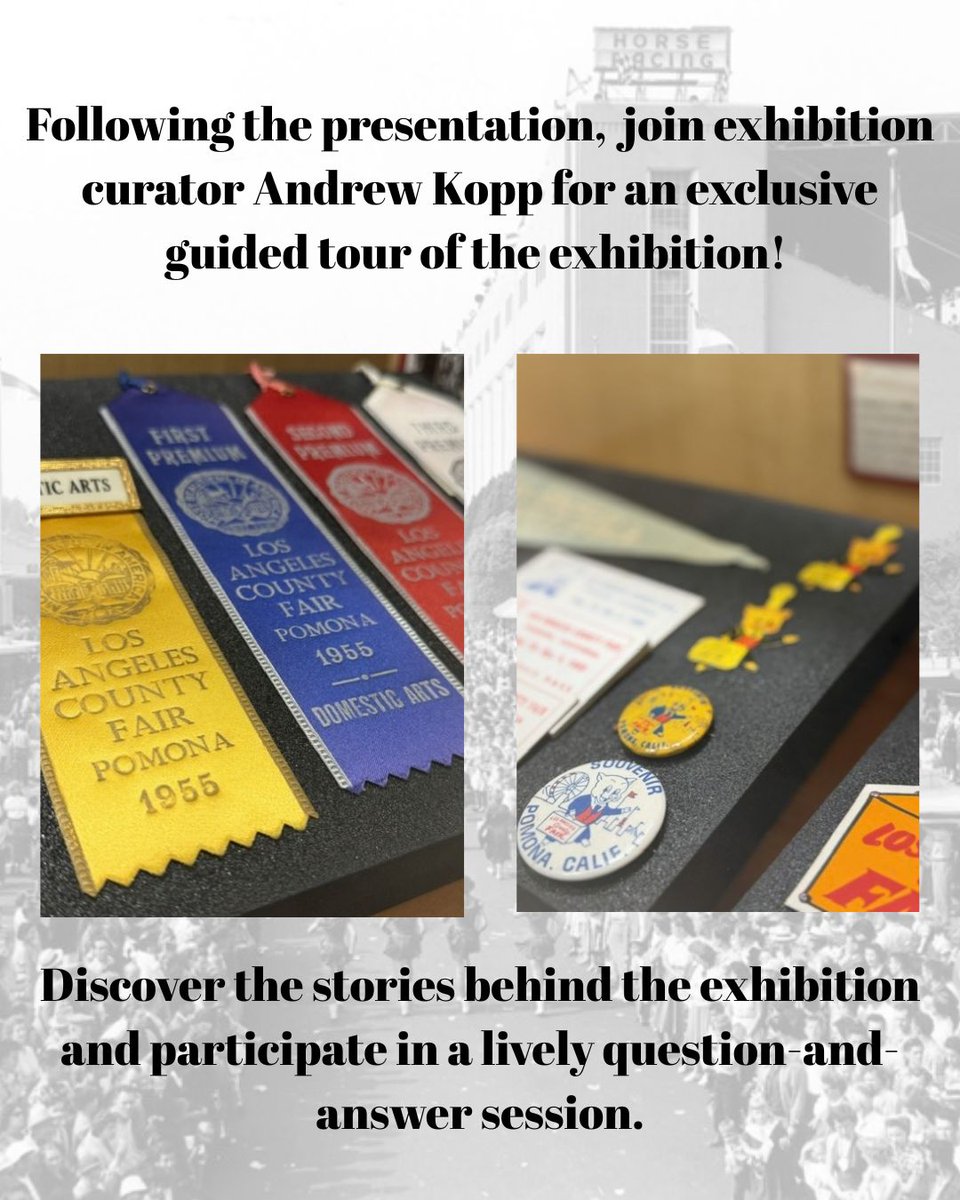 cpplibrary's tweet photo. π‘ Explore over a century of LA County Fair history!
Join Andrew Kopp & David Castro for an Archives Month presentation, followed by a guided exhibition tour. ππ
π
Oct. 15 | 12 PM π Library, Room 4434 π΄ Tour: W.K. Kellogg Arabian Horse Library
#CPPLibrary https://t.co/aS97TM6M12